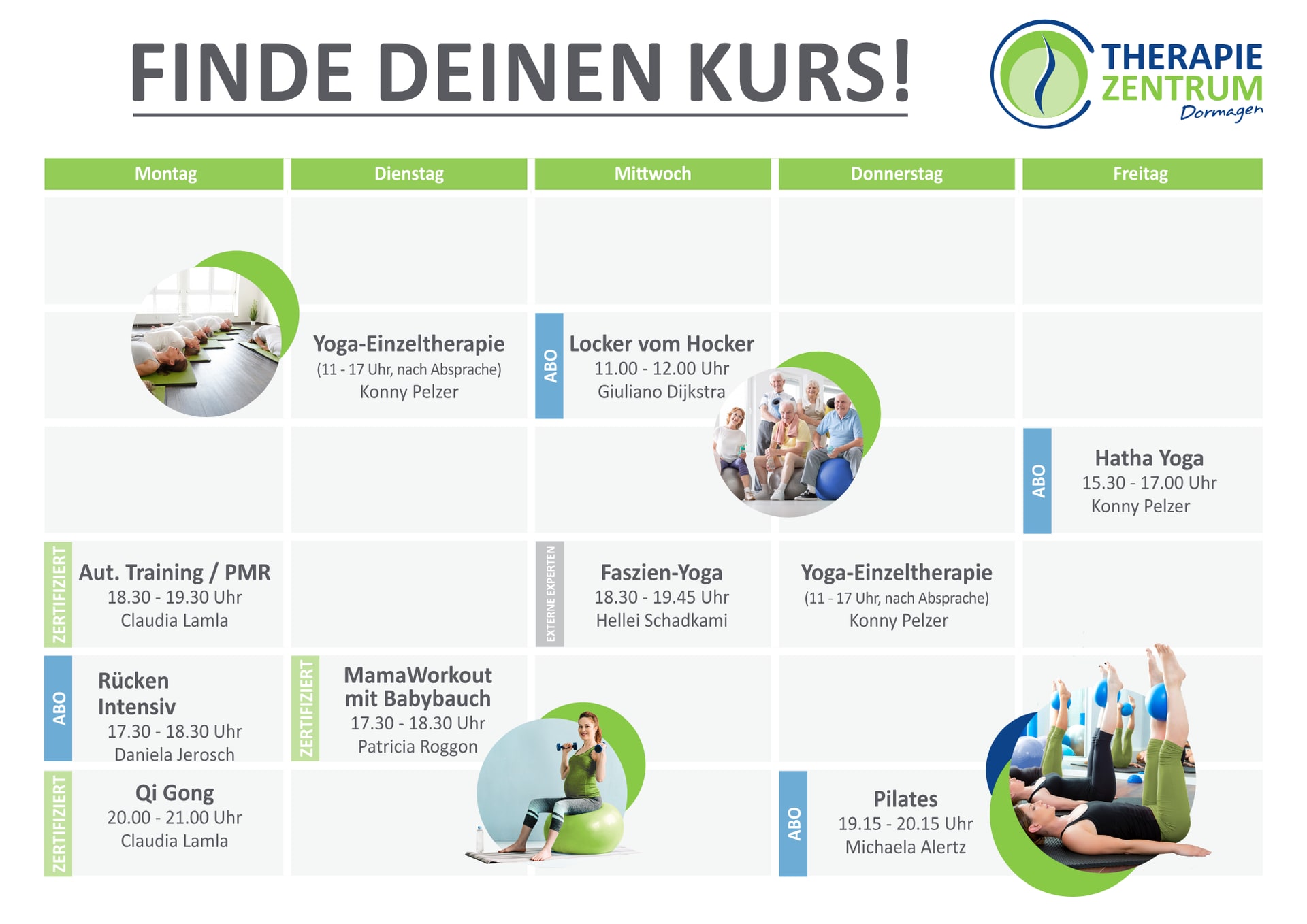 Aktueller Kursplan September 2026 des Therapiezentrum Dormagen